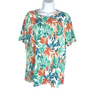 L.L. Bean SunSmart UPF 50+ Sun Shirt Short‎ Sleeve Leaves Print  Women's Large